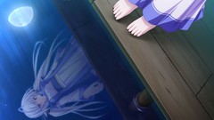 Water moon white hair red eyes long hair barefoot anime girls 