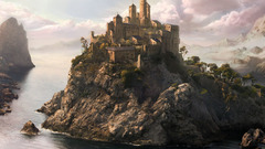 Water Mountains clouds Castles