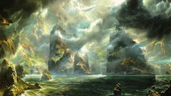 Water Mountains clouds Landscapes