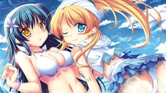 Water navel blush long hair blue eyes wink yellow eyes black 