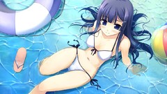 Water navel wet blue hair long hair blue eyes game cg erect 