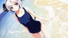 Water ocean weapons Katana white hair Beaches Swords school 