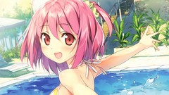 Water Plants close-up red eyes blush pink hair anime girls 