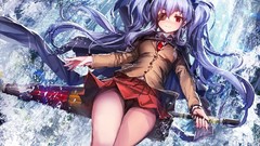 Water red eyes skirts blue hair long hair anime girls school 