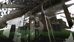 Water ruins reflections skirts long hair speakers blue eyes fur 