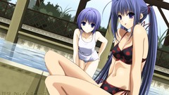 Water school blue hair long hair anime girls blue eyes short 