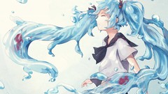 Water schoolgirls skirts blue hair long hair anime girls school 