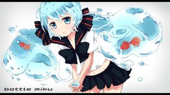 Water schoolgirls skirts blue hair long hair anime girls school 