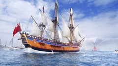 Water ships Flags sailing vehicles sailing ships