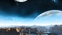 Water Stars blue crater planets outer space sci-fi space 