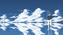 Water Stars clouds sky blue hair anime girls mirrors artwork 