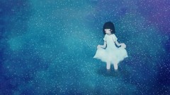 Water Stars dress short hair black hair blue dress Between 