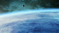 Water Stars energy clouds moon Earth planets outer space qauz