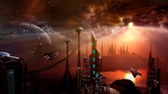 Water Stars sun clouds red planets buildings sunlight science 