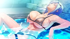 Water swimming relaxation blue hair anime girls bikini swimsuits