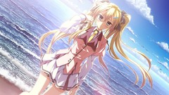 Water tie Ribbons sad Beaches blush long hair blue eyes school 