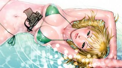 Water weapons pistols blondes blush anime girls green eyes 