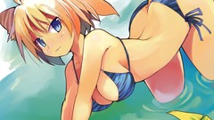 Water wet anime girls blue eyes animal ears tails cleavage 