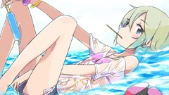 Water white anime girls blue eyes short hair green hair 