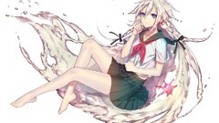 Water white background white hair Ribbons water drops 