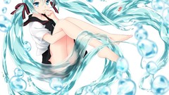 Water white bubbles long hair barefoot anime girls hatsune miku 
