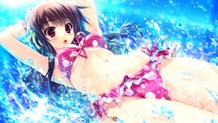 Water woman Anime wet blush long hair black hair game cg bikini 