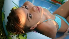 Water woman faces long hair brown eyes brunettes freckles 