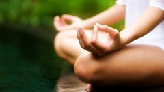 Water woman meditation sitting outdoors lotus position