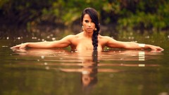 Water woman reflections bracelets long hair rivers brunettes 