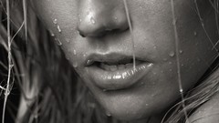 Water woman teeth lips water drops blondes grayscale Juliane 