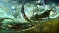 Waves storm tentacles ships