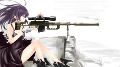 Weapons Anime dress sniper gloves long hair anime girls boots 