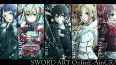 Weapons Anime red eyes Swords blue hair pink hair long hair 