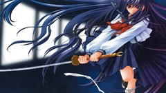 Weapons Anime Swords schoolgirls blue hair anime girls blue 