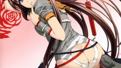 Weapons ass long hair anime girls brunettes purple eyes samurai 