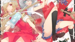 Weapons blondes blue eyes school uniforms gray hair Binbougami 