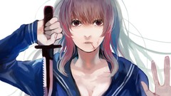 Weapons blood Knives red eyes schoolgirls blondes pink hair 