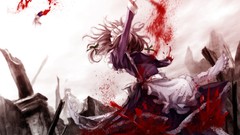 Weapons blood ruins dress Knives white hair gloves bows anime 