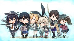 Weapons Chibi bows anime girls school uniforms pantyhose 