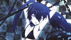Weapons collar Bound gloves chains blue hair long hair armpits 