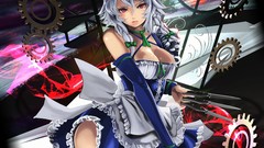 Weapons dress cogwheel Knives red eyes bows stockings anime 