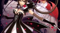 Weapons dress gloves long hair anime girls brunettes black hair 