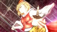 Weapons dress Lamps blondes smiling anime girls short hair 