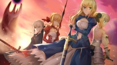 Weapons dress saber Ribbons Swords blondes green eyes closed 