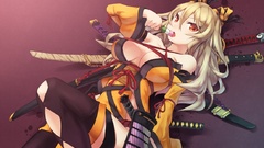 Weapons dress Swords blondes anime girls Zenn (artist)