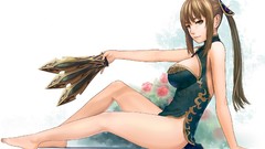 Weapons dress white background Knives long hair anime girls 