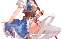 Weapons dress white background red eyes Ribbons stockings anime 