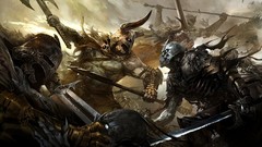 Weapons fight ax horns armor Swords spears battles artwork 