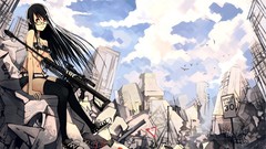 Weapons glasses ruins red eyes anime girls meganekko thigh 