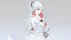 Weapons gray background dress Jewelry white hair Swords 